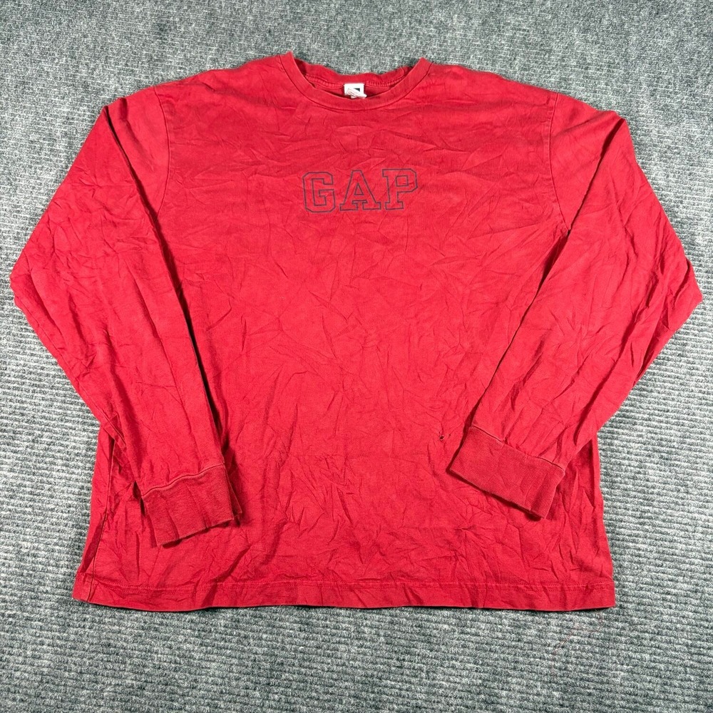 Vtg Gap Long Sleeve T-Shirt Mens L Red Fair Embroidered Logo Cotton Y2K